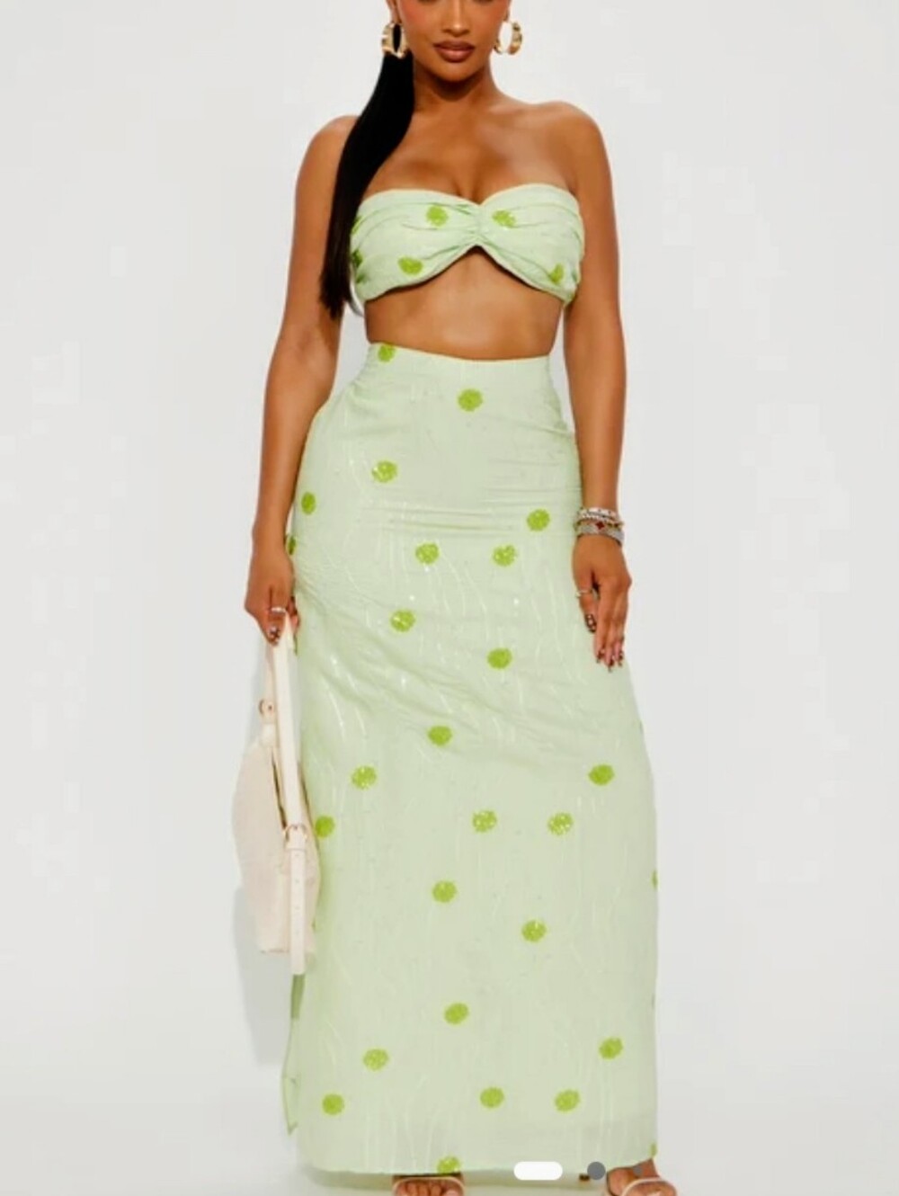 Fashion Nova Light Green Polka Dot Maxi Skirt